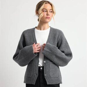 ALMINA CONCEPT V Neck Cardigan in Grey - Merino Wool